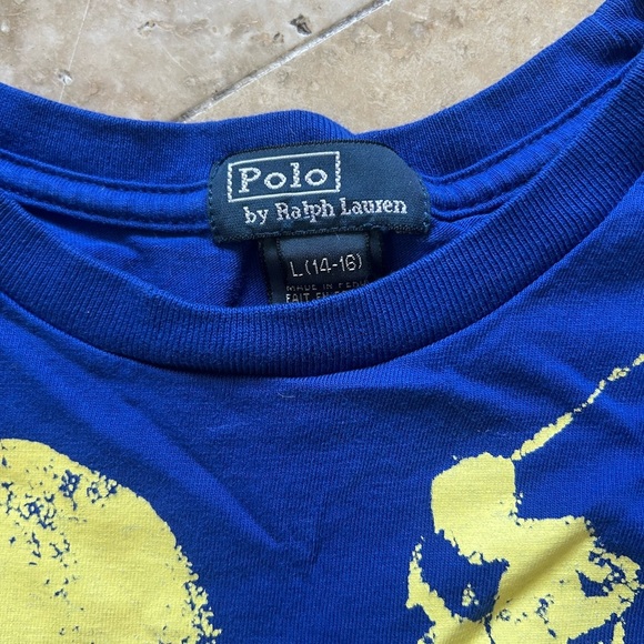 Polo by Ralph Lauren Blue T-Shirt with Yellow Logo boys size large 14/16 - Picture 3 of 7